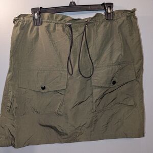 Olive Green Drawstring Skirt with Pockets